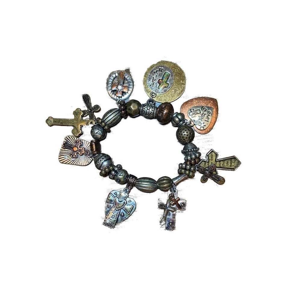 Religious Medallion & Cross Charm Bracelet